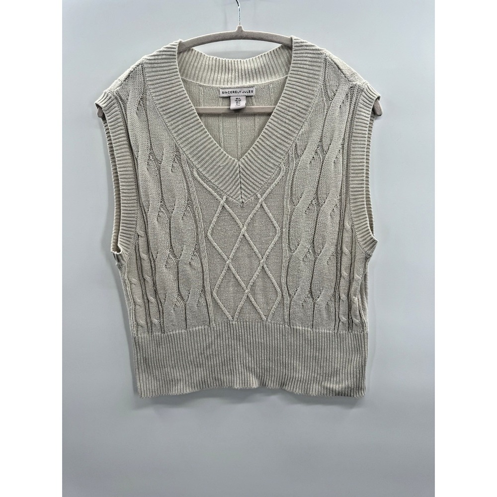 Womens Small Sweater Vest Cable Knit Fisherman Coastal Cottage Preppy Academia